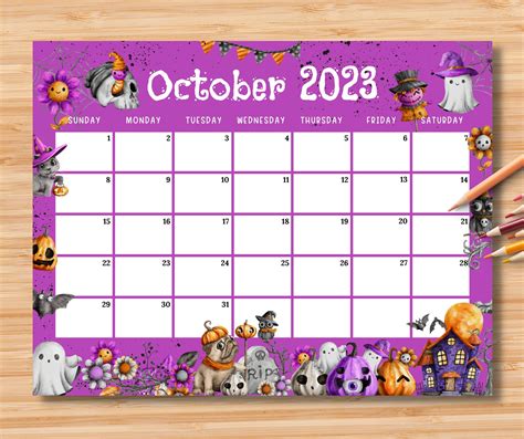 Editable October 2023 Calendar Spooky Halloween W Cute Gnome Etsy Artofit