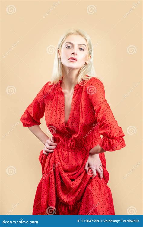 Sensual Woman In Red Polkadot Dress Woman Fashion Stock Image Image