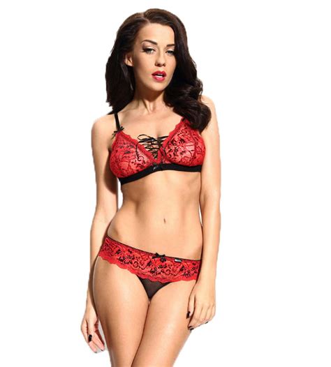 Damen Dessous Set Aus BH Und String Bh Und Tanga Schwarz Rot