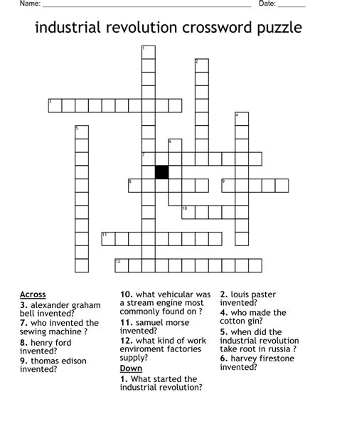 Industrial Revolution Crossword Puzzle Wordmint