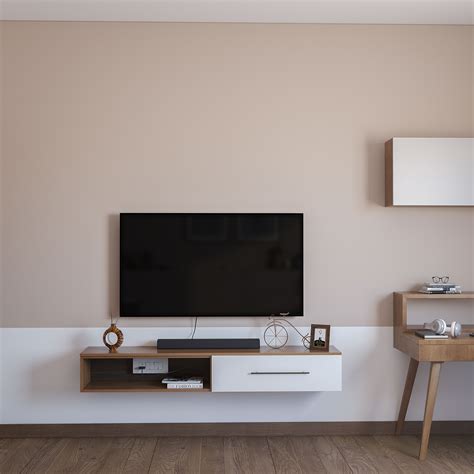 Brown Compact Minimal Wall Mounted Tv Unit Design Livspace