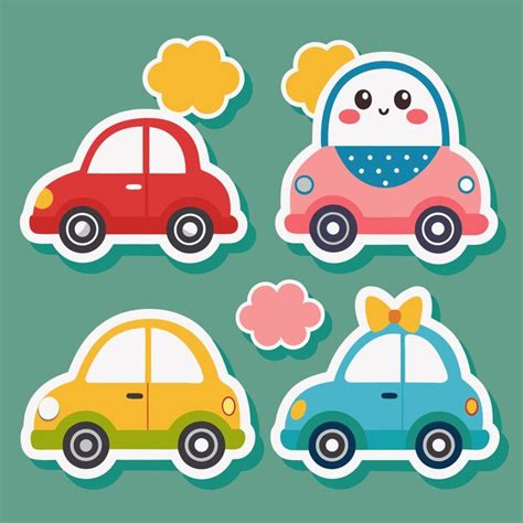 Caros Coches De Dibujos Animados Con Caras Felices Vector Premium