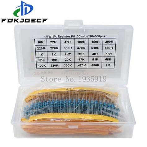 600PCS LOT 1 4W Metal Film Resistor Kit 1 Resistor Assorted Kit Set 10