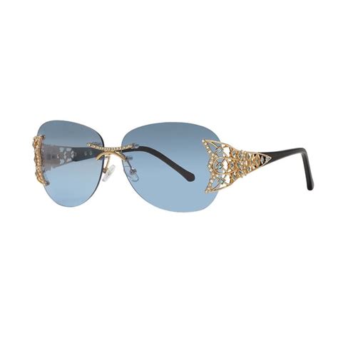 Caviar Rimless Swarovski Crystals 6854 C55 Womens Gold Frame Blue Lens Sunglasses Swarovski