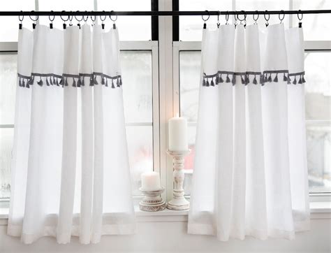 Kitchen Curtainswhite Linen Curtains With GRAY Tasselsboho Curtains1 ...