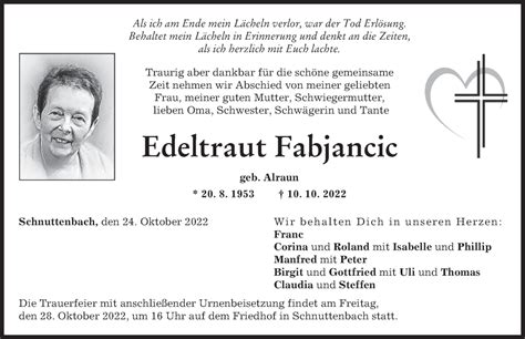 Traueranzeigen Von Edeltraut Fabjancic Allg Uer Zeitung