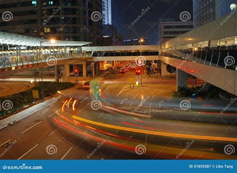 Skywalk in hong kong night stock image. Image of downtown - 31855587