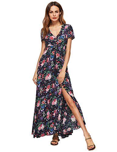 Milumia Women Button Up Floral Print Party Split Flowy Maxi Dress Maxi Dress Party Boho