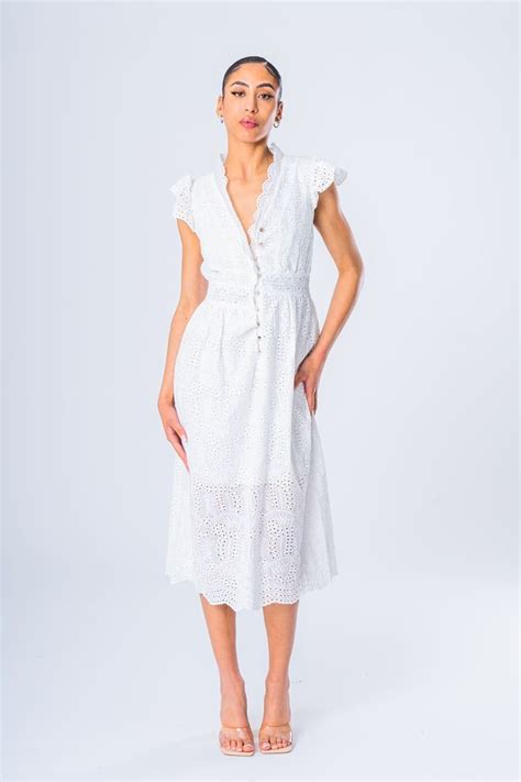 Robe Longue Brod E Sans Manches Blanche Cinelle Paris Mode Femme