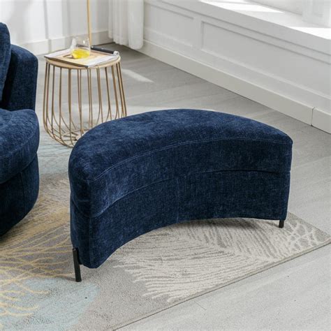 173h X 327 W X189d Navy Chenille Upholstered Half Crescent Moon