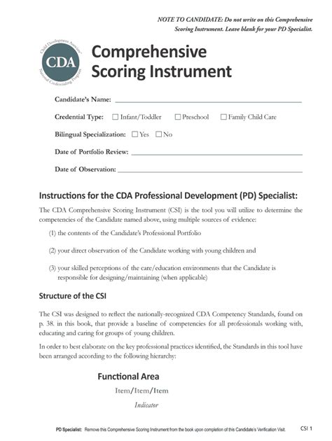 Cda Comprehensive Scoring Instrument Fill Online Printable Fillable