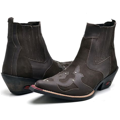 Bota Texana Escamada Masculina Country Botina Cowboy Bico Fino