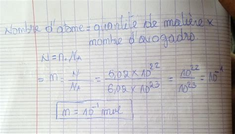 calculer la quantité de matière correspondante pour un clou contenant