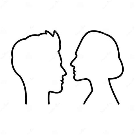 Male And Female Outline Face Profile Silhouette Vector Icon In A Glyph Pictogram Stock Vector