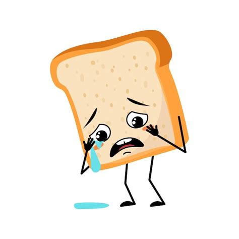 Premium Vector Cute Bread Character With Crying And Tears Emotion Sad