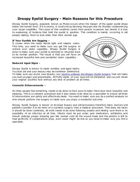 Droopy Eyelid Surgery - Main Reasons for this Procedure