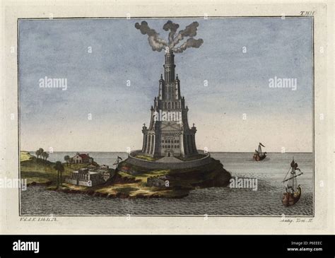 The Lighthouse At Alexandria Egypt Handcolored Copperplate Engraving