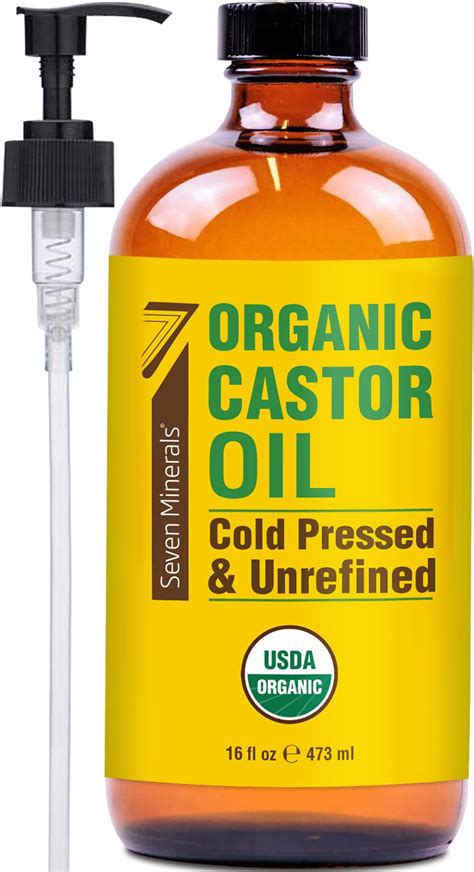 Seven Minerals New 16 Fl Oz Glass Bottle Castor Oil Organic Cold