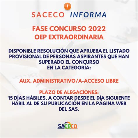 FASE CONCURSO AUX ADMINISTRATIVO A OEP ESTABILIZACIÓN SACECO