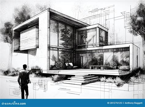 Architectural Ink Drawing Design Which is a Blue Print Design by an ...