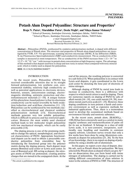 (PDF) Potash alum doped polyaniline: Structure and properties