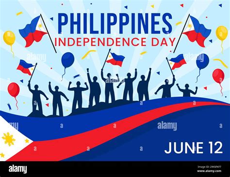 Philippines Independence Day Vector Illustration On 12 June With Waving Flag And Ribbon In