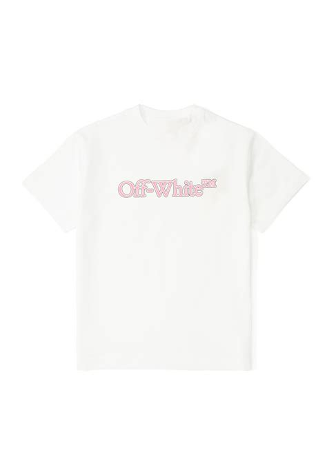 Off White Beyaz Pembe Logolu Kız Çocuk T shirt Çok Renkli Beyaz