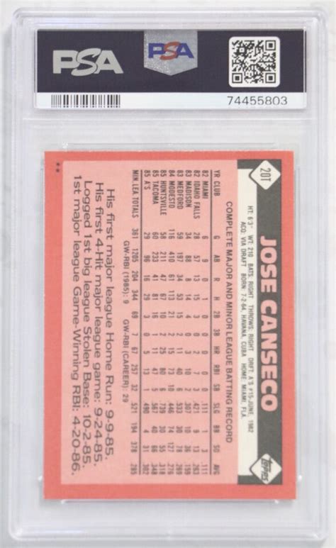 1986 Topps Traded Jose Canseco Rookie RC 20T PSA 8 NM MT Oakland As