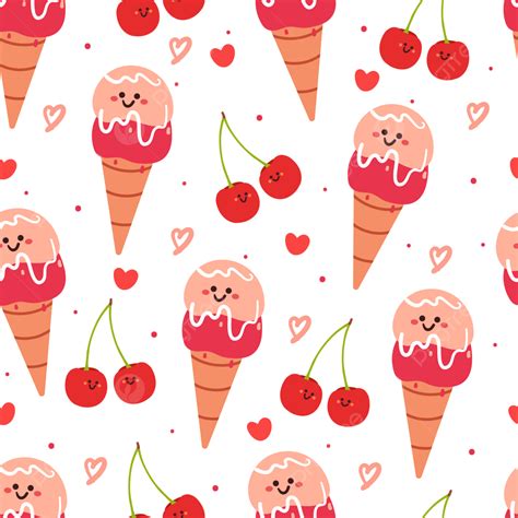 Cute Ice Cream And Cherry Seamless Pattern Seamless Pattern Ice Cream Cherries Png And Vector