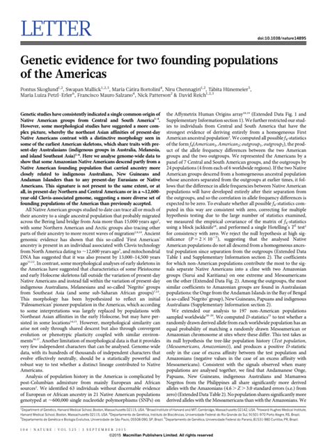 Genetic Evidence For Two Founding Populations Of The Americas Pdf Genetics