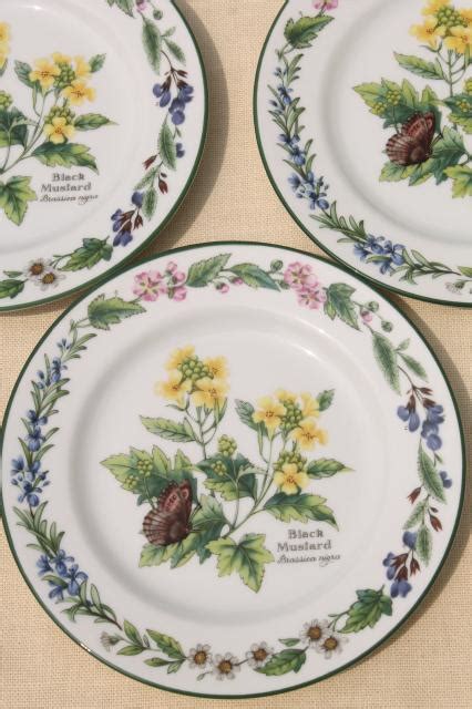 Royal Worcester Herbs Botanical Print China Set Of 4 Cake Plates Made