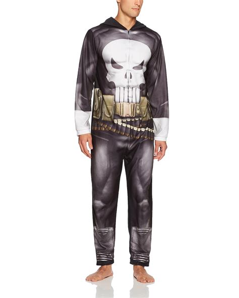 Marvel Mens Punisher Costume Fleece Hooded Union Suit Pajamas Walmart