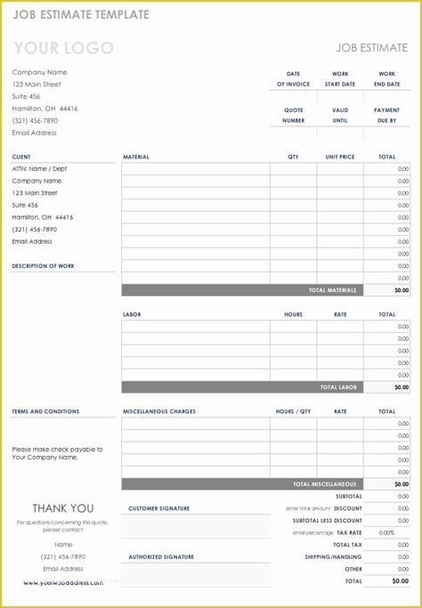 Free Project Estimate Template Of Free Estimate Templates ...