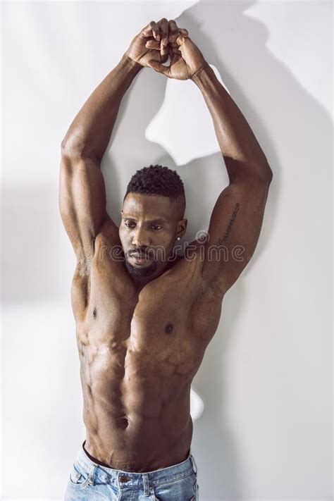 African American Bodybuilder Man Naked Muscular Torso Stock Image