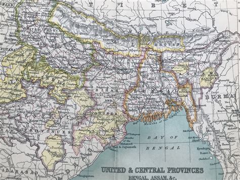 1912 United & Central Provinces, Bengal, Assam Original Antique Map ...