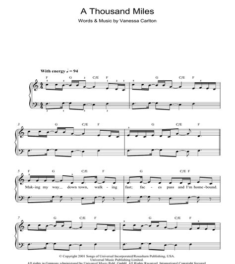 A Thousand Miles By Vanessa Carlton Easy Piano Digital Sheet Music