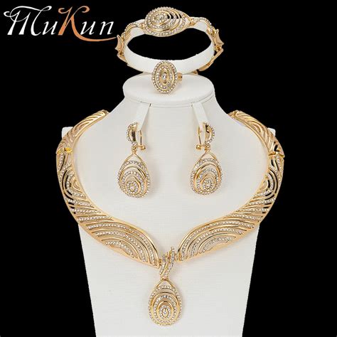 MuKun Vintage Turkish Jewelry Set Wedding Necklace Dubai Gold Jewelry