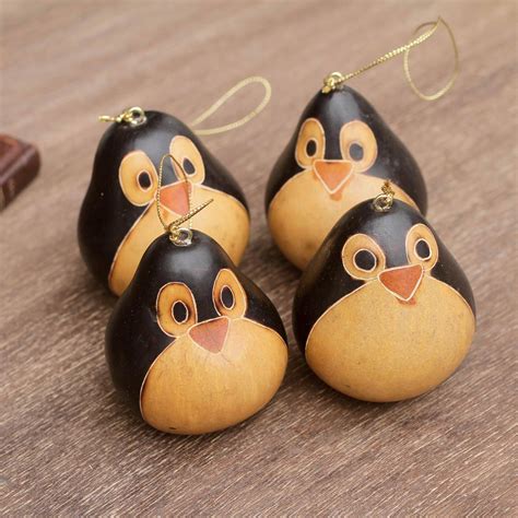 Unique Mate Gourd Penguin Christmas Ornaments Set Of 4 Penguins