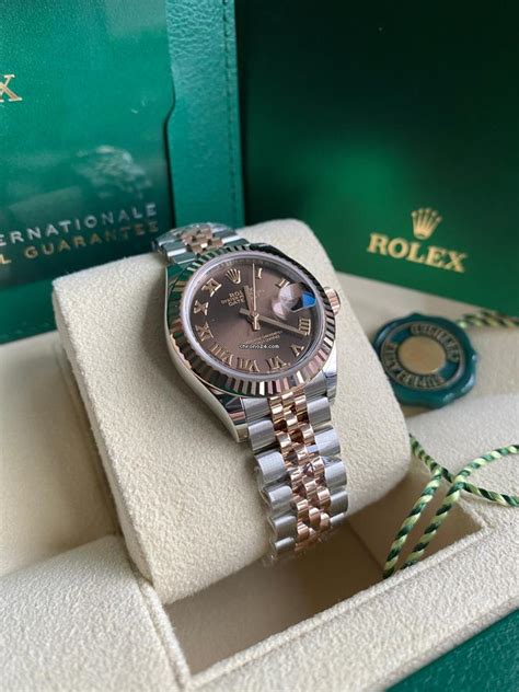 Rolex Lady Datejust Two Tone Rose Gold Chocolate Brown Roman For