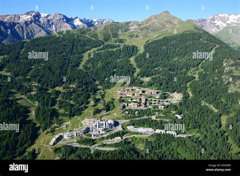 AERIAL VIEW Ski resort of Puy Saint Vincent in the summer Les Écrins