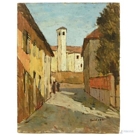 Scorcio Di Borgo Olio Su Tavola Cm 24x18 5 Firmato Guidazzi Asta