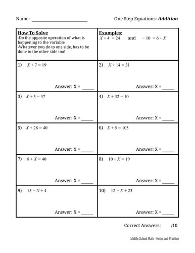 One Step Equation Packet - Series of Worksheets | Teaching Resources