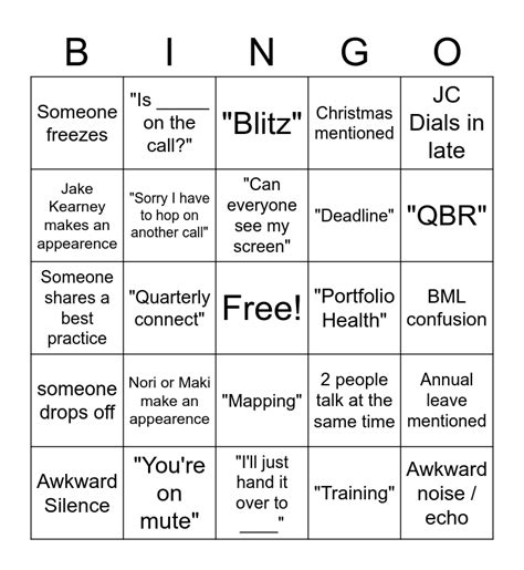 Team Meeting Bingo Card