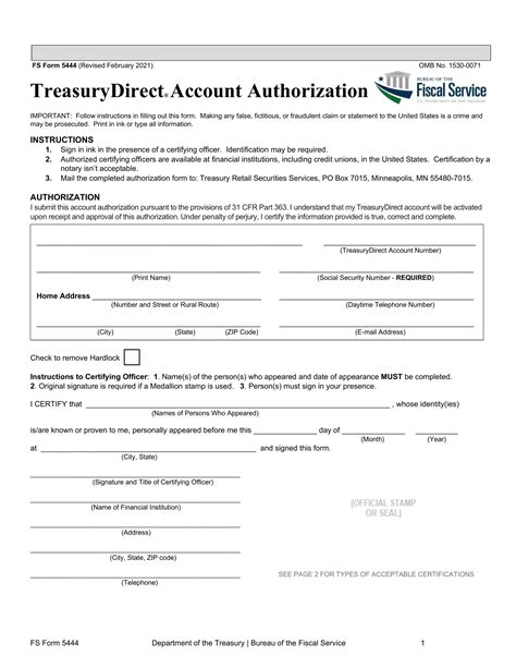 Treasury Direct Account Authorization Pdf Form Formspal