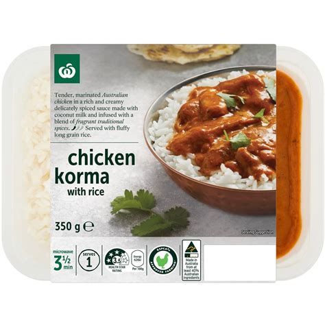 Woolworths Chicken Korma With Rice Chilled Meal 350g Woolworths