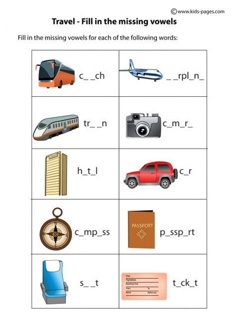 Travel Fill In Worksheets