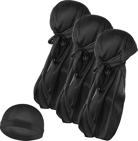 Molain Lot de 3 Bonnets OnduléS en Soie pour Homme et 1 Bonnet de Durag