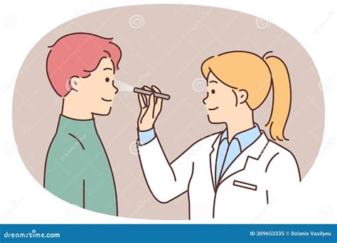 Female Doctor Examine Male Patient Sight Stock Illustration