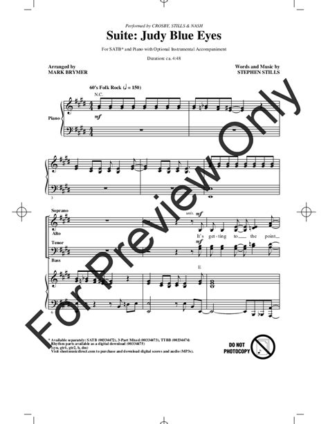 Suite Judy Blue Eyes Satb By Stephen Sti J W Pepper Sheet Music