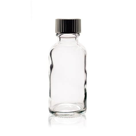 1 Oz 30ml Clear Boston Round Glass Bottle W Poly Seal Cone Cap